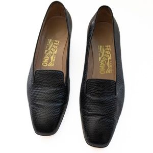 Salvatore Ferragamo Vintage Black Textured Leather Loafer Size 7.5 c